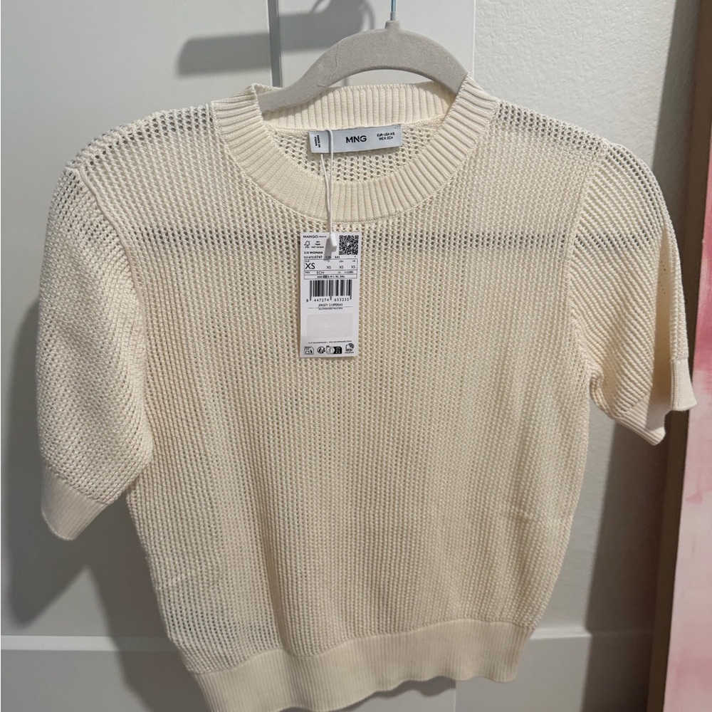 MNG Cream Knit Short Sleeve Sweater